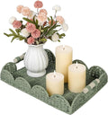 CubesLand Rectangular Scalloped Decorative Centerpiece Tray for Coffee Table, Home Decor, Living Room - Green Tray w/Wooden Handle – Warm and Elegant for Holidays, Housewarmings - Candle Plate Holder