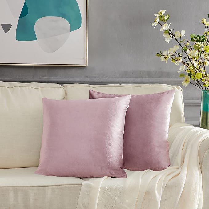 GIGIZAZA Velvet Blush Pink Throw Pillow Covers Decorative Cushion Covers Pillow Cases Sham for Sofa Couch (20x20inch(50x50cm)-4pcs, Blush Pink)