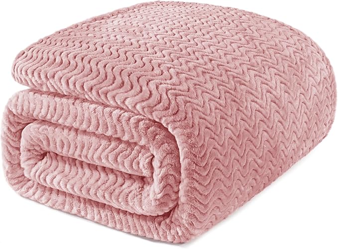 Exclusivo Mezcla King Blanket for Bed, Cozy Lightweight Fleece Blankets for All Season, Decorative Giftable Fuzzy Plush Wave Textured Suitable for Women, Men, Pink, 90x104 Inches