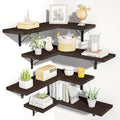 Love-KANKEI Corner Shelf Wall Mounted Set of 4, Floating Wall Shelves for Storage, Rustic Wood Hanging Shelves for Bathroom Kitchen Bedroom Living Room Display, Dark Brown