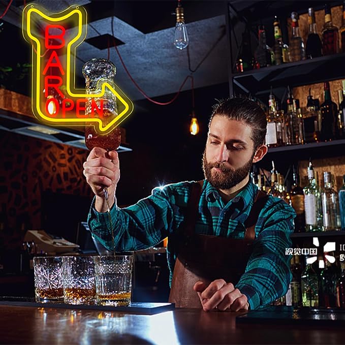 Bar Open Neon Signs for Wall Decor，Open Signs for Business,Led Neon Light for Man Cave, Bar,Pub，Christmas Birthday Party Gift