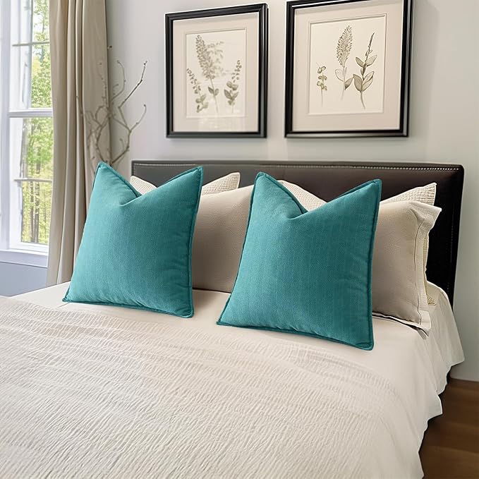 MIULEE Pack of 2 Teal Decorative Pillow Covers 24x24 Inch Soft Chenille Luxurious Couch Throw Pillows Farmhouse Cushion Covers Euro Shams with Elegant Design for Sofa Bedroom Living Room Home Decor