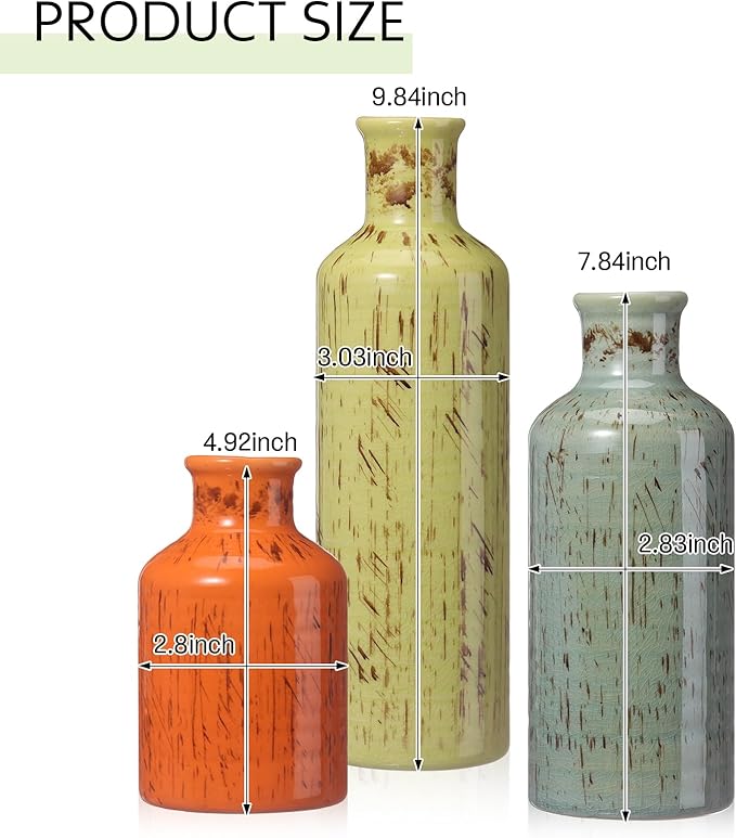 5 Pcs Rustic Country Tabletop Centerpieces Decor Set of 3 Boho Ceramic Vases with Wooden Serving Tray Wood Bead Garland Tassels Table Holder for Home Decorations(Mexican Color)