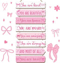 Qunclay Inspirational Girl Room Decor Aesthetic Art Wall Hanging Sign Inspiring Colorful Rainbow Wooden Decoration for Kids Toddler Boy Baby Bedroom Nursery Dorm Decor, 6-12 Years (Pink Bow)