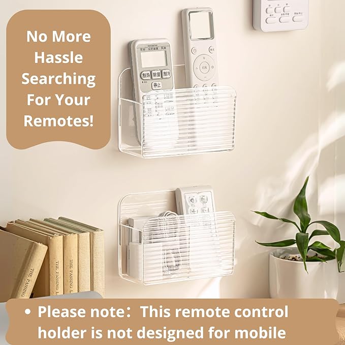 LINFIDITE Adhesive TV Remote Control Holder Wall Mount TV Remote Holder For Bedside Wall Remote Control Caddy Storage Organizer Stand Box （For 2 Or 4 Remote Controls – Transparent – Quantity 1）