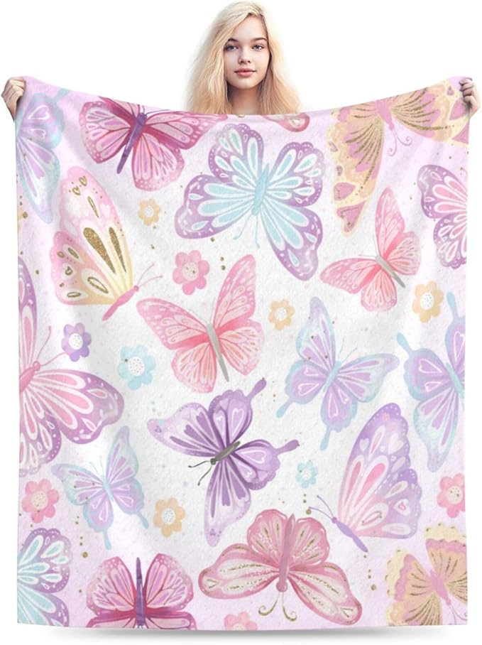 Butterfly Blanket Butterfly Gifts for Women Girls Super Soft Cozy Pink Butterflies Throw Blanket Warm Fuzzy Plush Fleece Bedding Decor Blanket for Kids Adults Bed 60"X80"