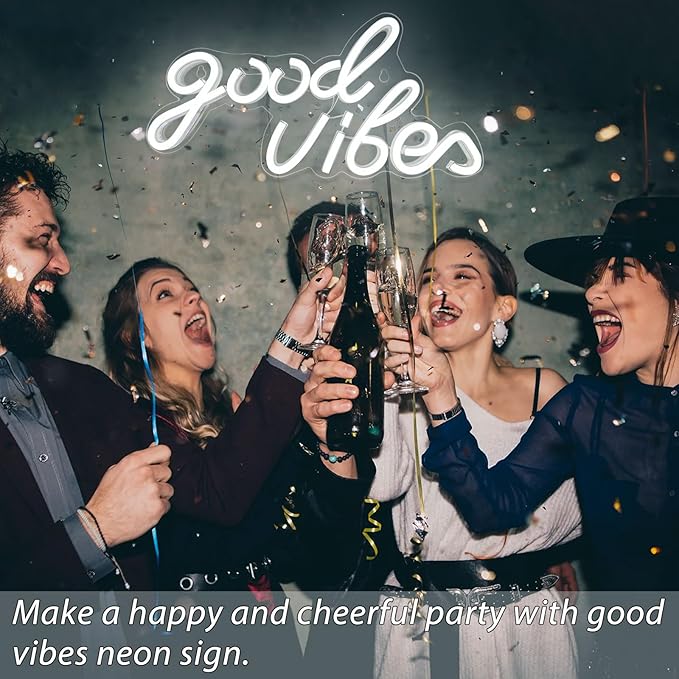 Good Vibes Neon Sign White Good Vibes Neon Lights USB Operated Aesthetic LED Signs for Bedroom Wall Decor Birthday Party Wedding Salon Bar Home Girl Cave
