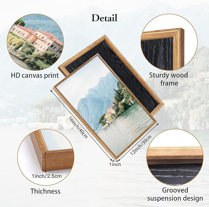 CHDITB Coastal Wall Art, Coastal Town Framed Canvas Poster, Mountain Lakeside Village Scenery Wall Decor, Modern Ocean Country Landscape Artwork for Living Room, Bedroom office decor 12"x16"x3