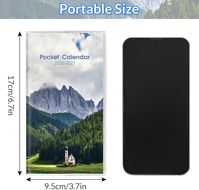 Pocket Calendar 2026-2027, Monthly Planner 2026-2027 - 3.7" x 6.7" - Runs from January 2026 Until December 2027, 2026 Pocket Calendar with PVC Cover for Organizing & Planning