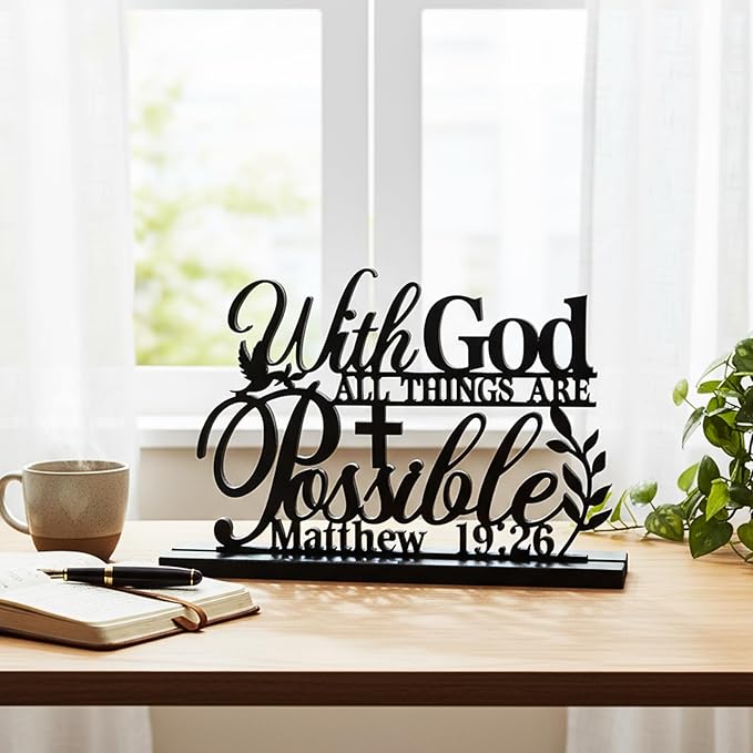 Geetery Inspirational Table Centerpieces Wooden Religious Inspirational Home Decoration Motivational Blessed Table Decor for Home Kitchen Office Faith Christian Gifts Supplies Decor(Possible)