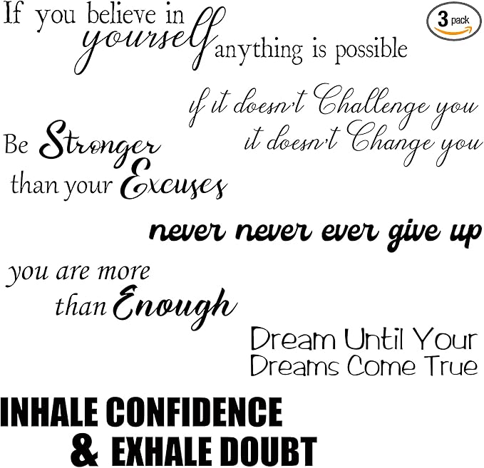 7 Pcs Inspirational Vinyl Wall Decals Motivational Quotes Peel and Stick Removable Positive Saying Affirmation Stickers for Office Classroom School Mirror Home Bathroom