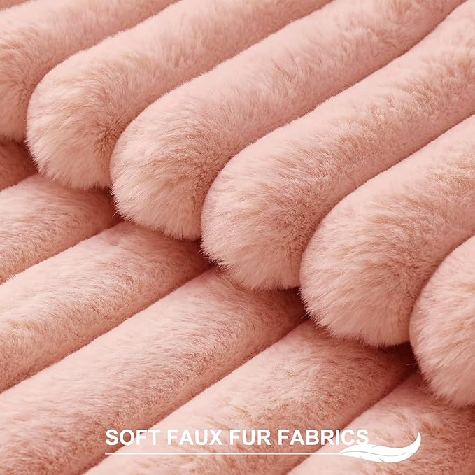 Pallene Faux Fur Plush Throw Pillow Covers 24x24 Set of 2, Luxury Soft Fluffy Striped Decorative Pillow Covers for Sofa, Couch, Living Room, Pink