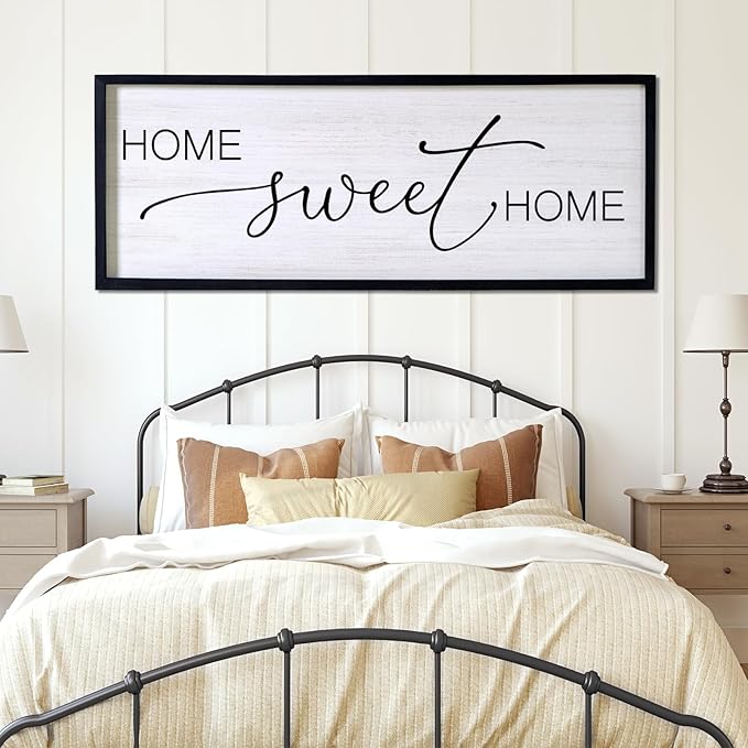 Home Sweet Home Decorative Rustic Sign & Plaque Framed Wall Art for Couples, 40''×15'' Vintage Farmhouse Wooden Horizontal Home Sweet Home Wall Decor Above Bed, Cottagecore Wedding Gift