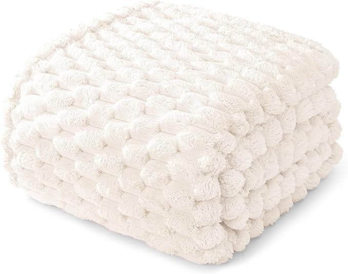 Whale Flotilla Twin Size Blanket for Bed with Jacquard Pattern, Fuzzy Soft Cozy Exquisite Blankets for All Season, Warm and Fluffy, 60x80 Inch, Ivory
