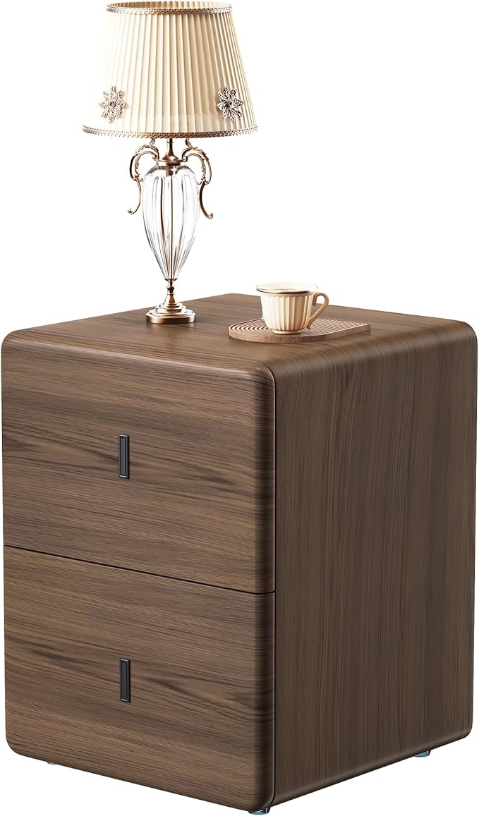 VICITON Narrow Nightstand with Drawers, Faux Leather Bedside Table, Solid Wood Drawer, Small Side Table for Bedroom (Leather Grey Poplar, 15.7" x 15.7" x 19.7")