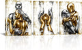 Visual Art Decor Black and Gold Love Decor Grey & Gold Hugging Couple Bedroom Wall Decor Picture Art Prints Framed Canvas Print (White, 12x16inchx3 Pieces)