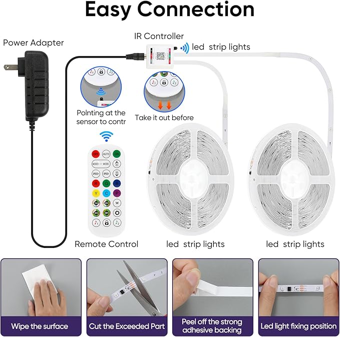 IC Smart RGB LED Strip Lights, 166FT LED Lights for Bedroom, App Control/Remote Control, Music Sync, DIY Design, Rainbow Chasing Effects, Strip Lights for Home, Party Decor