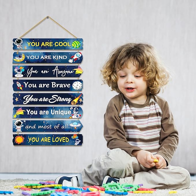 8 PCS Wood Sign Kids Room Decor (Space)
