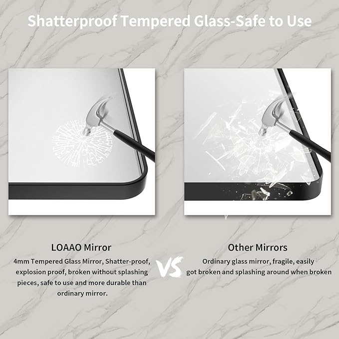 LOAAO 72X36 Inch Black Metal Framed Bathroom Mirror for Wall, Matte Black Bathroom Vanity Mirror Farmhouse, Large Rounded Rectangle Mirror, Anti-Rust, Shatter-Proof, Hangs Horizontally or Vertically