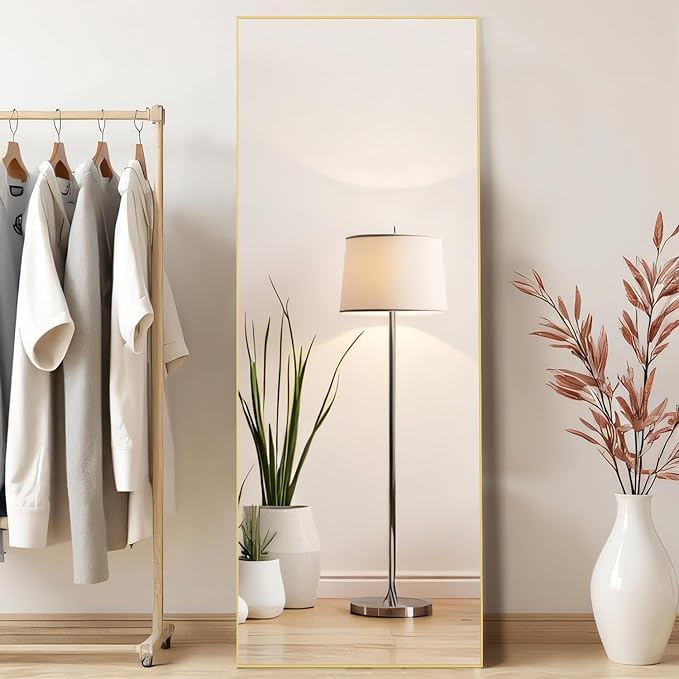 Mirror Full Length, Upgraded Body Wall Mirrors with Shatter-Proof Glass, Floor Standing, Hanging or Leaning, Tall Mirror with Stand Aluminum Alloy Frame for Bedroom Cloakroom