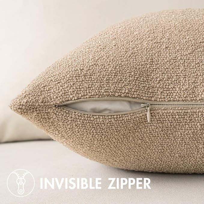 MIULEE Textured Boucle Throw Pillow Cover Khaki Accent Solid Lumbar Pillow Case Decorative Soft Pack of 1 Couch Cushion Chair Sofa Bedroom Livingroom Home Decor,12x20 Inch