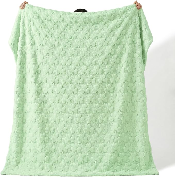 Horaldaily St. Patrick's Day Solid Blanket Throw, Green Shamrock Soft Fuzzy Plush Faux Fur Cozy Blankets for Couch Sofa Bed Lounging, Ideal Gifts for Kids Adults Wife Self, 50x60