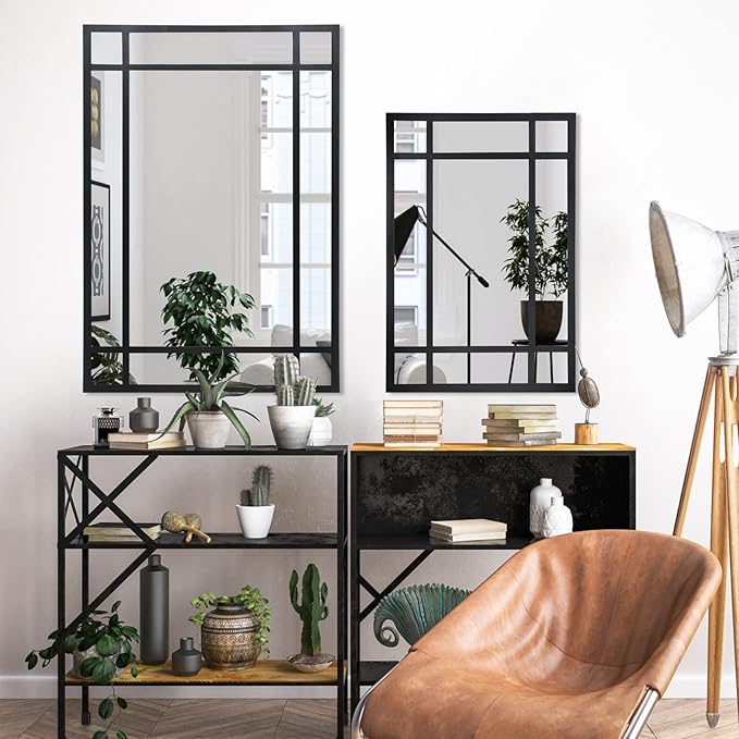Black Rectangle Mirror, Farmhouse Decorative Wall Mirror for Entryway, Living Room, Bedroom, Hallway, Fireplace, Accent Wall Decor (Black1, 29.5" x 20")