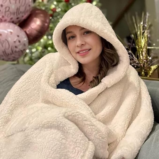 Wearable Blanket Sherpa Poncho Office Work Warm Cozy Shawl Blanket,Plush Cape Wrap for Adults