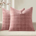 MIULEE Valentines Decorative Chenille Throw Pillow Covers Vintage Plaid Couch Pillows 18x18 Inch Set of 2 Boho Farmhouse Cushion Covers Modern Spring Home Decor for Sofa Bed Living Room Blush Pink