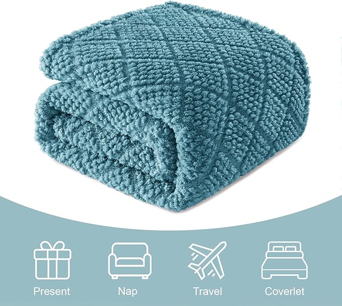 Whale Flotilla Fuzzy Fleece Twin Size Blanket for Bed, Soft Fluffy Jacquard Waffle Blankets for All Season, Lightweight and Warm, 60x80 Inch, Slate Blue