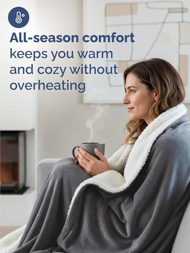 Sherpa Fleece Blanket Twin Size - Reversible Sherpa Fleece Twin Blanket - Super Soft Double Sided for Bed, Sofa, Couch - Thick, Warm, and Plush - Luxurious Bedding for Winter - Dark Grey, 60" x 80"