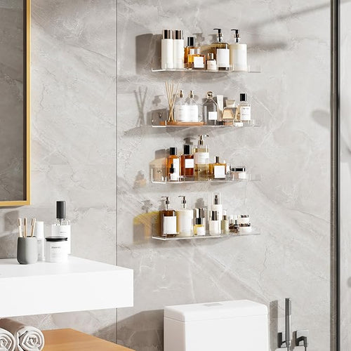 2 Pack Floating Shelves for Wall, 15" Clear Book Shelf, Acrylic Floating Wall Shelf, Display Shelves Organizer for Bathroom, Classroom, Bedroom, Living Room, Kitchen, Room Decor