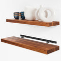 BATODA Set of 2 24" Acacia Wood Floating Shelves Wall Mounted – Rustic Farmhouse Wooden Wall Storage Shelf for Bedroom, Kitchen, Home Décor - Brackets and Shelving Hardware Included