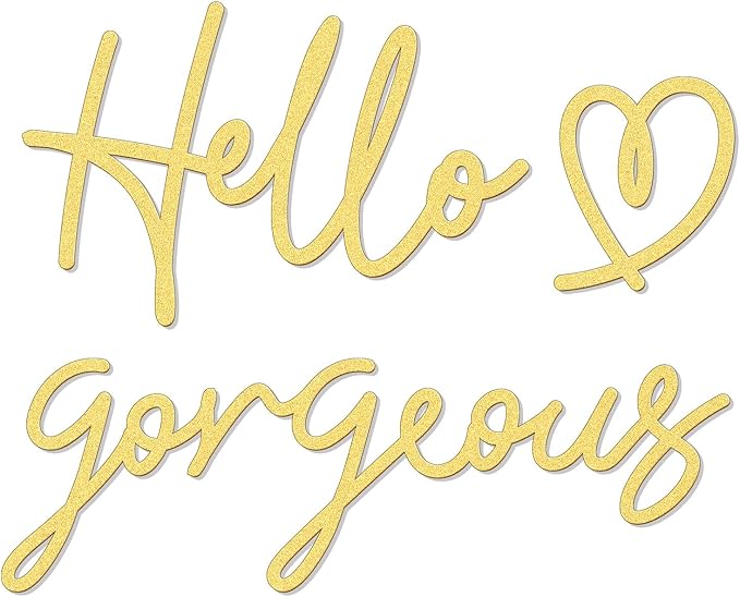 Bnesi Hello Gorgeous Heart Sign Wall Decor Black Metal Wall Decor Modern Hello Gorgeous Elegant Metal Wall Art Decor for Bathroom, Bedroom, Lash room (Gold, Large)