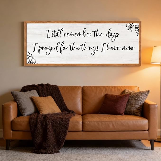 I Still Remember the Days Framed Wall Art - 40x15 Inch Wooden Inspirational Quote Sign, Gratitude & Faith-Inspired Home Decor for Living Room Bedroom Entryway, Natural