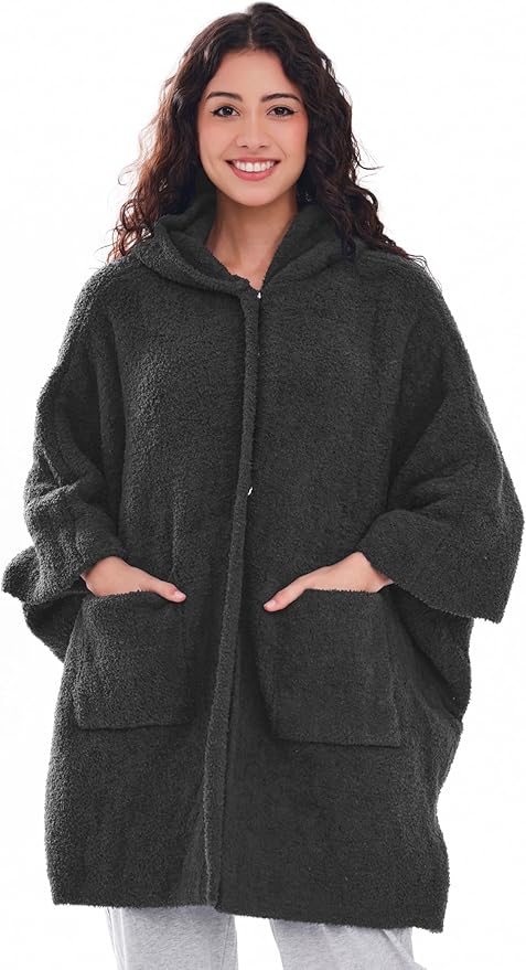WDCOZY Wearable Blanket Hoodie Poncho Throw Comfy Soft Warm Cape Shawl Cozy Cloak Wrap Hooded with Sleeves For Women Adults