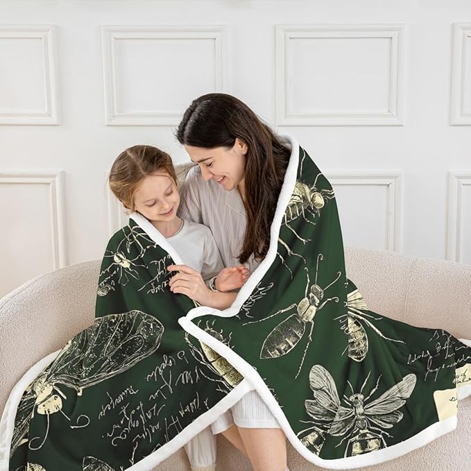 Biology Chalk Blackboard Sherpa Throw Queen 90"x90" Insects Hand Written School Classroom Dragonfly Beetle Moth Educational Theme Fuzzy Blanket For Kids Boys Girls Teens Bed Decor