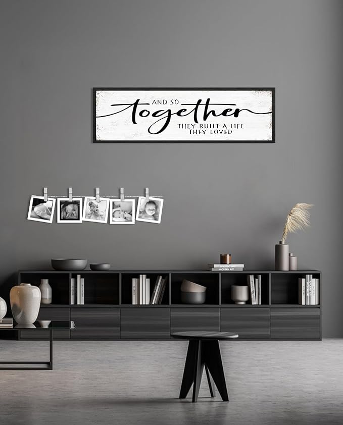 And So Together They Built A Life They Loved Sign: Wall Decor Farmhouse For Home Decor Bedroom Framed Above Bed Rustic Country Master Wall Art Decor 11.81"x 39.37"