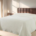Richave Cuddly Blanket Queen Size,Premium Lightweight Anti-Static Fluffy Fleece Blanket with Striped Pattern for Queen Full Bed, 90x90 Inches,Cream