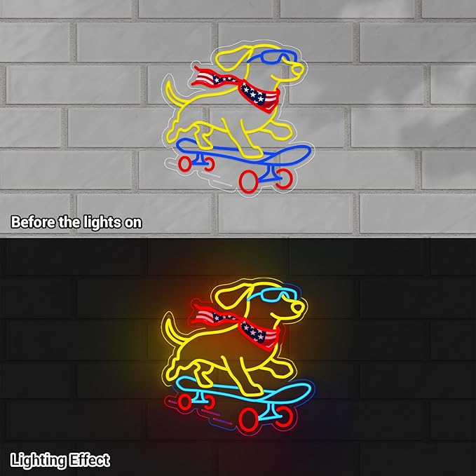 Dachshund Skateboarding Neon Sign, Skateboard Dog Neon Signs for Wall Decor Cool LED Wall Art Decor, Dimmable Dog Lover Gift for Living Room, Bar, Shop, or Birthday Party (Dachshund -Blue)