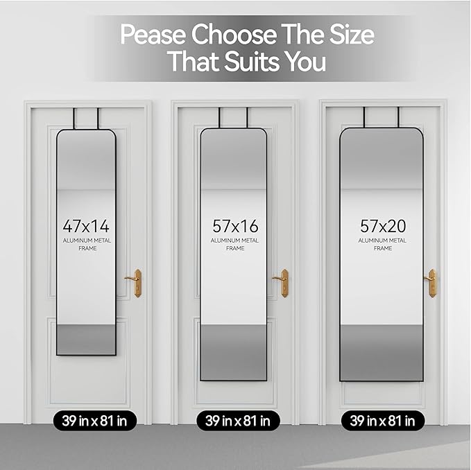 57x20 Door Hanging Full Length Mirror, Floor (Height 5.7ft just Body in 1.3ft) or Wall Mounted Metal Frame Rectangle Dressing Mirrors for Bedroom Bathroom Living Room 57 inch Black