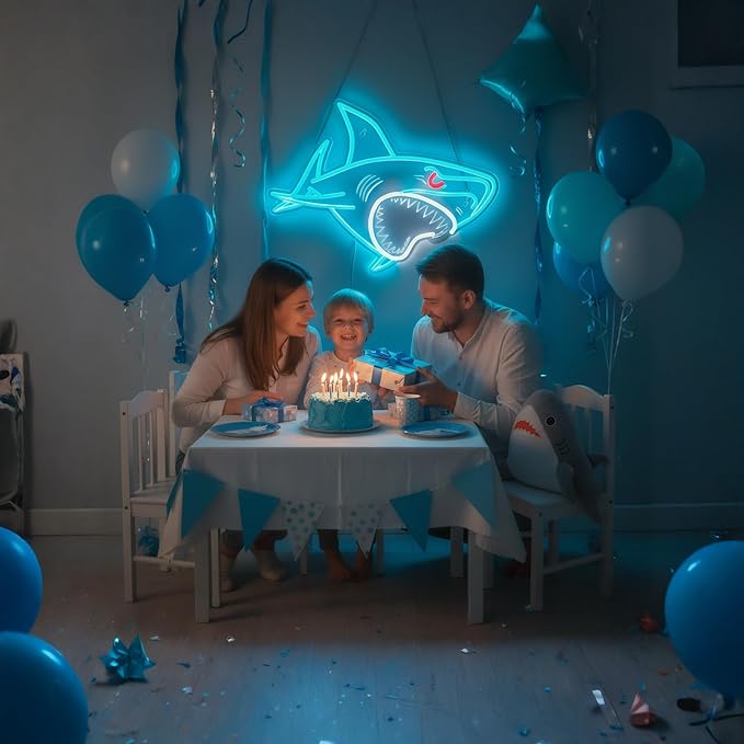 Shark LED Neon Sign, Dimmable USB Powered Wall Night Light for Bedroom, Game Room, Man Cave, Shark Wall Decor, Birthday Christmas Gift for Boys and Men, 15 x 11.5 inch