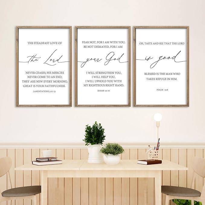 The Lord Your God Is Good Bible Verses Wall Art Decor Set of 3 24"x16" Bedroom Above Bed Inspirational Christian Scripture Wood Framed Sign Rustic Home Living Room Office Wall Hang (Wood)