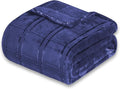 Super Soft Flannel Queen Blanket 90x90 Inches, Premium Checkered Jacquaed Silky Fleece Lightweight Bed Blanket All Season Use, Navy Blue Strip, 90"x90"