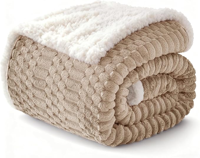 Sherpa Throw Blanket for Couch Flannel Cozy Soft Thick Blanket Warm Twin Blanket for Bed Fleece Home Decor Gifts, Z01 - Beige, 60"*80"