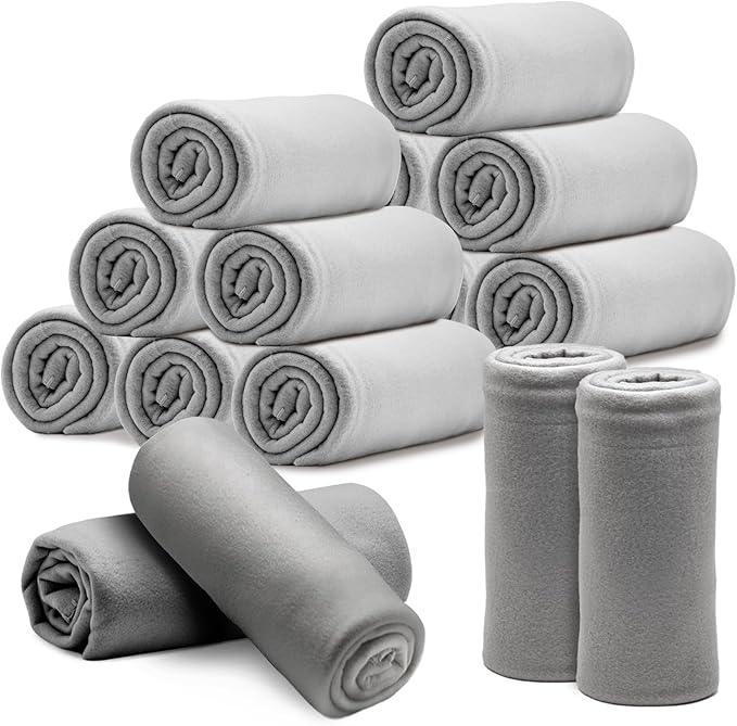 12PCS Fleece Throw Blankets Bulk 60 x 50 in Soft Blankets Fabric Warm Lightweight Wool Blanket Cozy Coverlet for Beds Sofas Home Wedding Season(Light Gray)