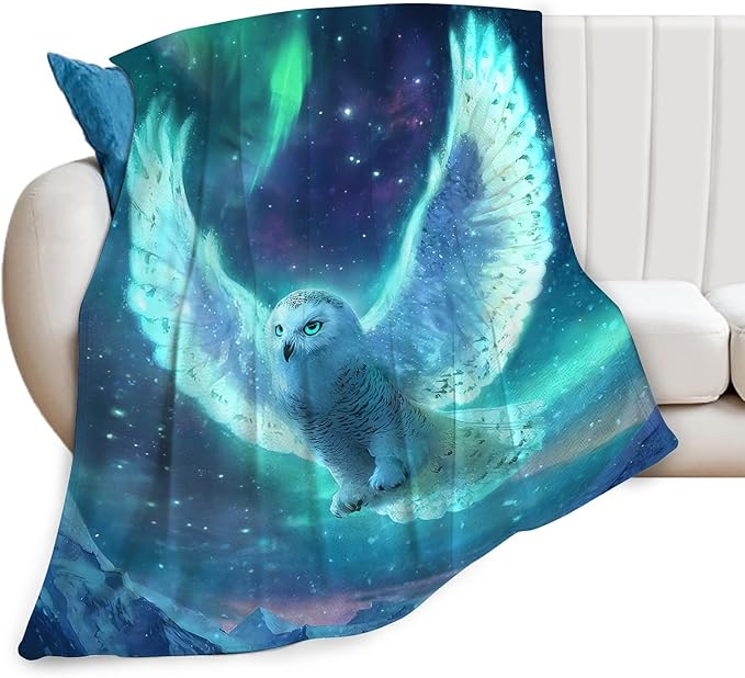 Snowy Owl Blanket for Girls Women Boys Men Adults Kids Soft Cozy Fleece Aurora Owls Bird Throw Blankets Gifts Warm Flannel Plush Lightweight Decor for Couch Bed Sofa 80"X60"