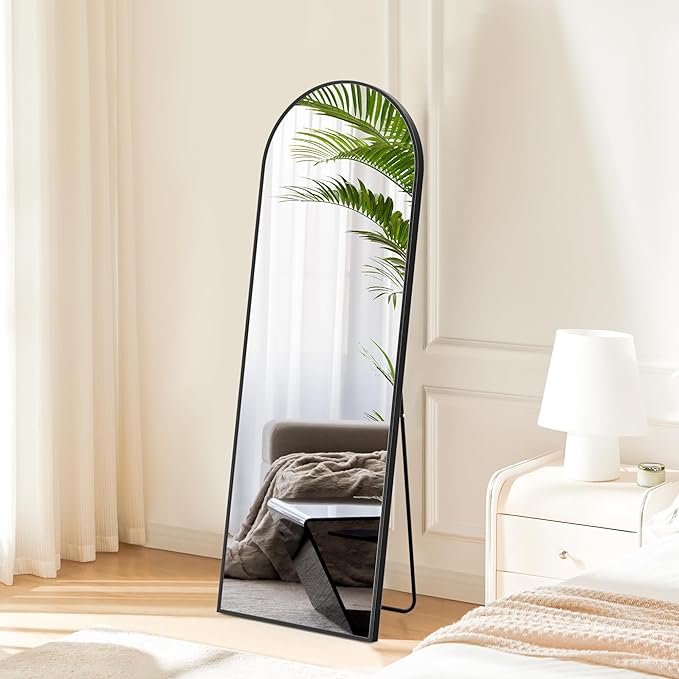 Sweetcrispy Arched 59"x16" Full Length Mirror Full Body Floor Mirror Standing Hanging or Leaning Wall, Arch Wall Mirror with Stand Aluminum Alloy Thin Frame for Bedroom Cloakroom,Black