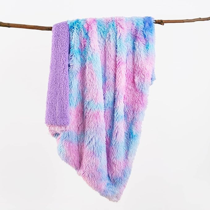 DANGTOP Faux Fur Throw Blanket, Tie Dye Fluffy Blanket, Super Soft Purple Blanket for Girls, Luxury Cozy Warm Plush Thick Sherpa Throws for Bed Couch Living Room (Purple, 59x79 inches)