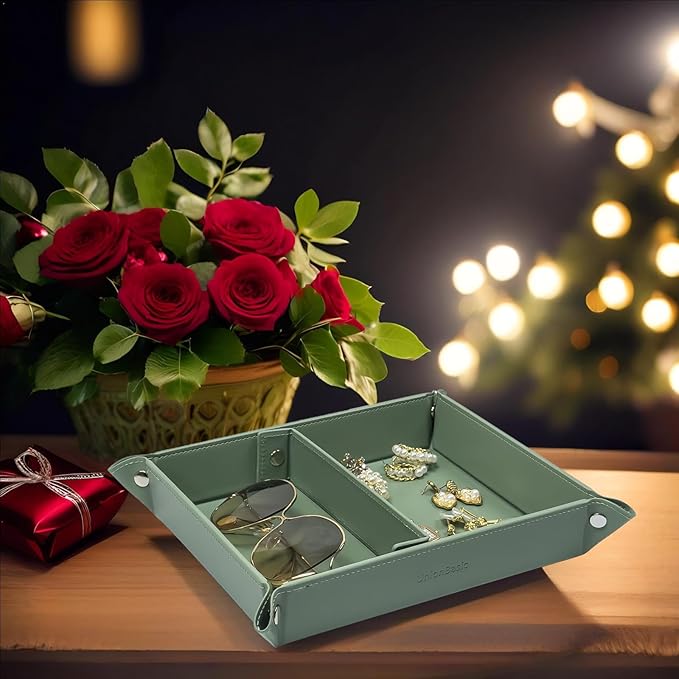 UnionBasic Medium Valet Tray, Jewelry Tray for Rings Earrings, Entryway Catchall Caddy for Coins Keys Change, Nightstand Bedside Valet Holder, Trays for Electronic Gadgets, Malachite Green Plus